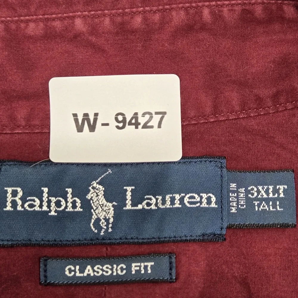Ralph Lauren Men Button Up Shirt 3XLT Burgundy Embroidered Classic